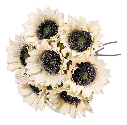 ~?7pcs Girasoles Blancos Flores Artificiales Tallo Largo De 