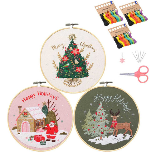 3pcs Patrones De Bordado De Navidad Kits De Punto De Cruz