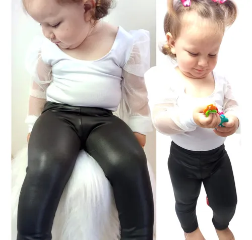 Cal a Infantil Kids Leg Cirre Couro Fake Roupa Atacado Top