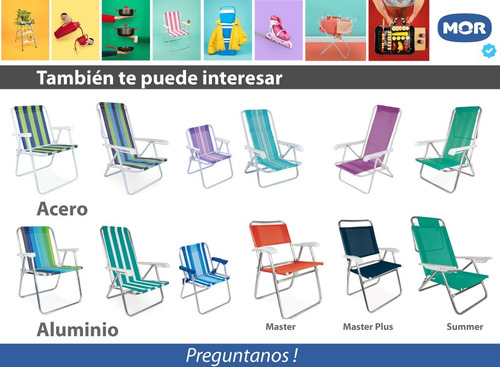 Imagen 6 de 7 de Reposera Silla Mor Summer 6 Posiciones Negra Respaldo Alto