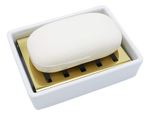 Ceramic Soap Dish Gold Stainless Steel Soap Holder For Sh...