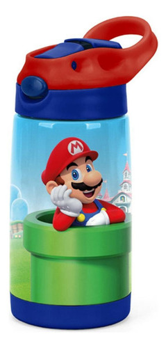 Garrafa De Aço Inoxidável 500ml Super Mario Com Canudo