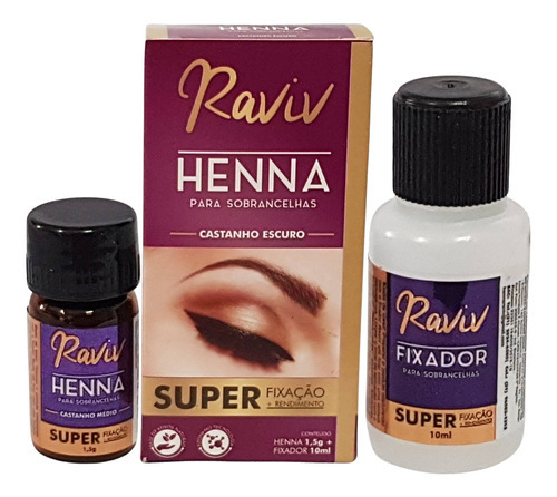 Kit Sobrancelha Henna Raviv Paquimetro Rosa 3 Moldes Escova Tom Castanho Escuro