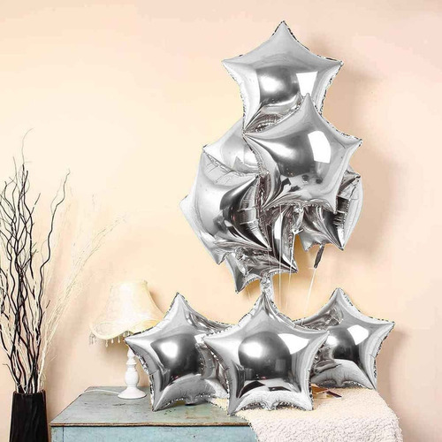 10 Balão Metalizado Estrela Prata 45cm