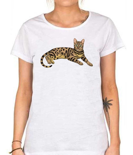 Remera De Mujer Gato De Bengala Atigrado Art