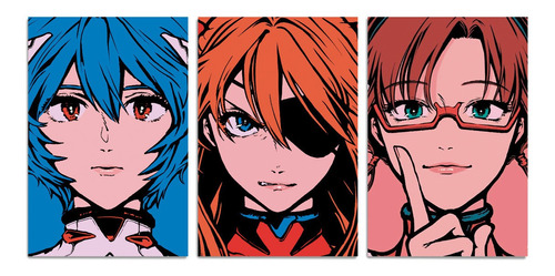 Set De 3 Cuadros Modernos Evangelion Rei Asuka Mari