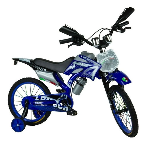 Imagen 2 de 4 de Bicicleta cross infantil Lamborghini Cross R16 M frenos v-brakes color azul con ruedas de entrenamiento