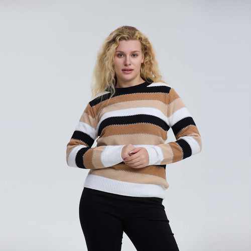 Sweater Mujer Bloques Beige Fashion's Park