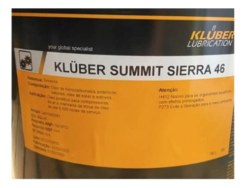 Óleo Compressor Vulcan Sintético 8.000 H - Sierra 46 19l