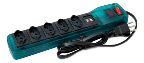 Extensão Filtro De Linha 5 Tomadas Com 2 Usb Multicraft Cor Azul 127v/220v