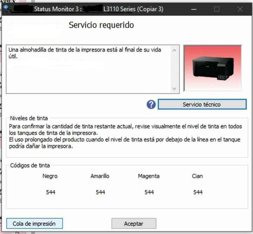 Reset Limitado L1110 L3110 L3150 L5190 Error E11 Almohadilla