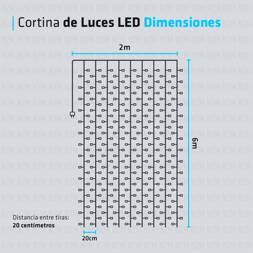 Cortina Led Luces Tira 2 Metros Calido 220v Navidad Premium