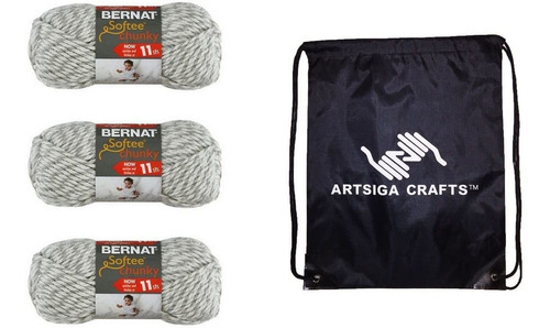 Bernat Knitting Yarn Softee Chunky Grey Ragg Paquete De...