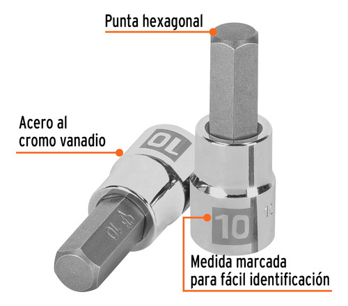 Dado De Punta Hexagonal 10mm Cuadro 3/8 Truper