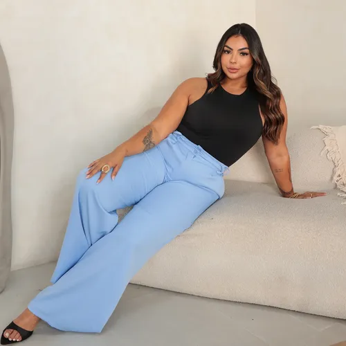 Calça Wide Leg Plus Size Pantalona Alfaiataria Elegante L