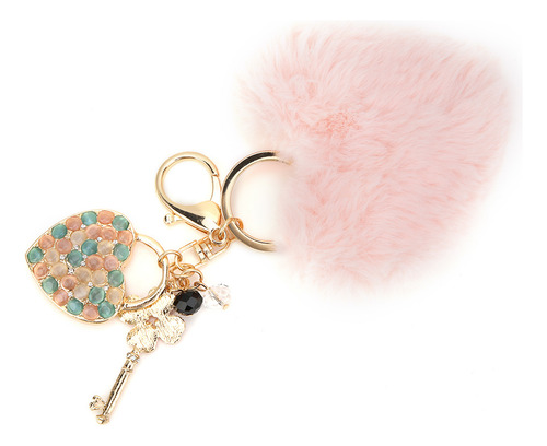 Llavero Con Forma De Corazón, Bola De Pelo Rosa, Bolsa Para
