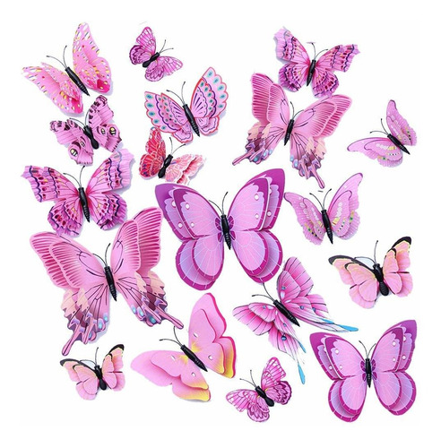 24 Unids 3d Mariposa Decoración De Pared Rosa Doble Ca...