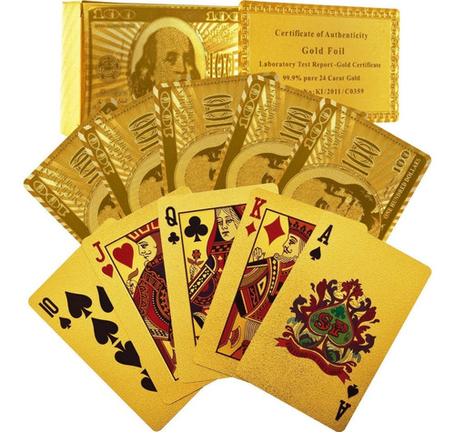 Mazo De Cartas Poker Dorado Juego Naipes Baraja Oro Dinero