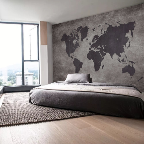 Imagem 1 de 6 de Painel Mural Adesivo Parede Mapa Mundi Cimento Queimado 1m²