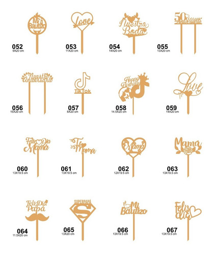 Imagen 4 de 9 de 100 Letreros Pastel Cake Topper Variedad Fiesta - Mdf 3mm