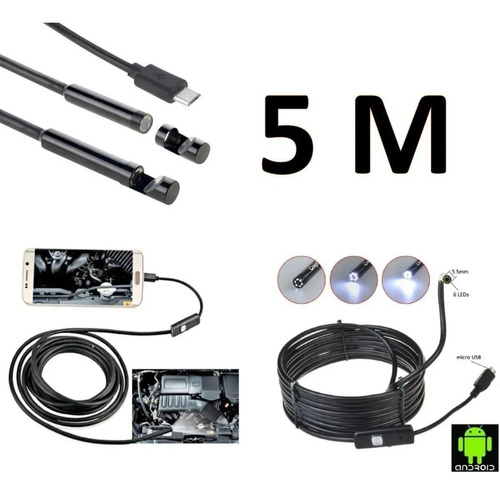 Camera Sonda Endoscópica Android Prova Àgua Pc Inspeção 5 M