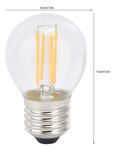 Bombilla G45, 6 Unidades, Led E27, Filamento Vintage De Vidr