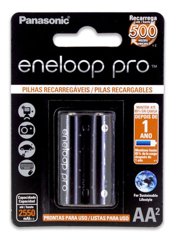 02 Pilhas Eneloop Pro Aa Recarregável 2550mah Panasonic