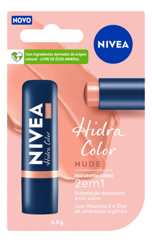 NIVEA Hidratante Labial Hidra Color 2 em 1 Nude 4,8g