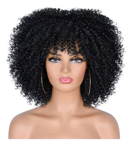 Peluca Sintética Corta For Mujer Peluca Afro Con Flecos