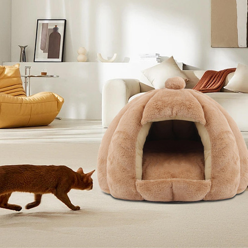 Nido De Gato Semicerrado, Cama Para Mascotas, Cojín Camello