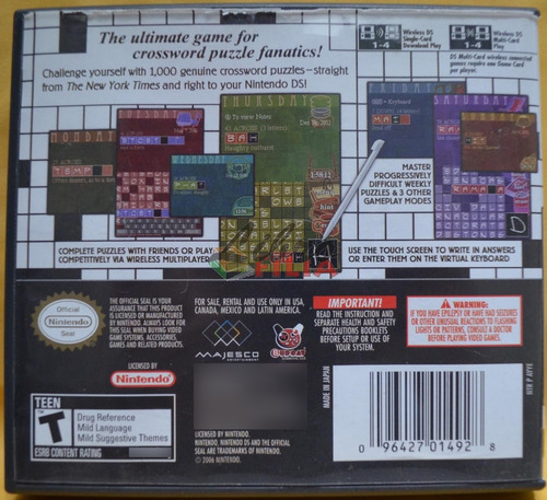 Videojuego Ny Times Crosswords Para Nintendo Ds 3ds Original (Usado)
