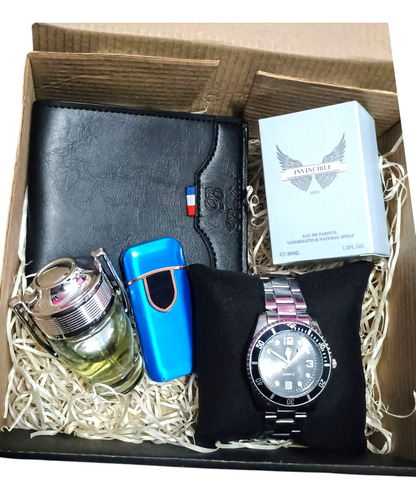 Set Box Regalo Hombre Caja Moño Reloj Perfume Encendedor Usb