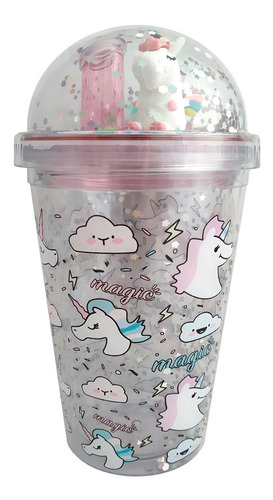 Vaso Acrilico 650ml Unicornio Tapa Y Popote Bebidas Kawaii