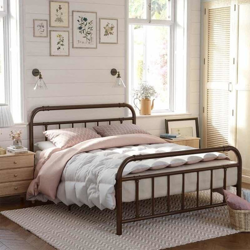 Base Para Cama Queen Size De Metal Marrón Damaris