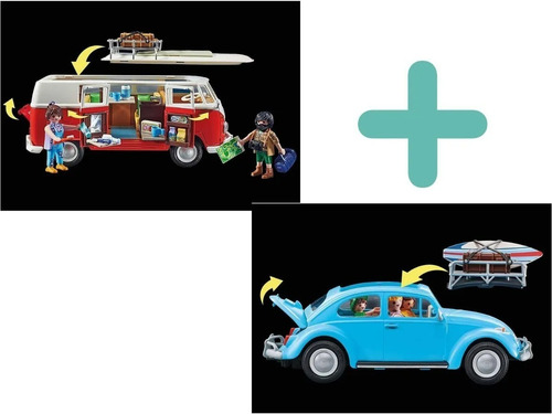 Imagem 3 de 5 de Kit Playmobil Volkswagen Edição Especial Kombi E Fusca Azul