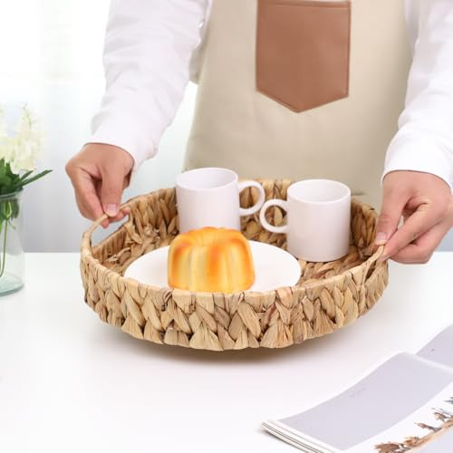 Bandeja Redonda Tejida Con Asas De Jacinto De Agua Yrmt Para