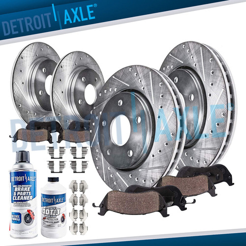 Front & Rear Drilled & Slotted Rotors + Brake Pads For 2 Ddh