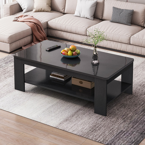Mesa De Centro Sala Minimalista Moderna 2 Niveles Para Sala Negro