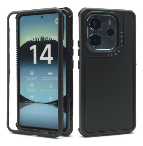 Funda 3 En 1 Para Redmi Note 14 4g Case Uso Rudo Protector Negro Redmi Note 14 4g