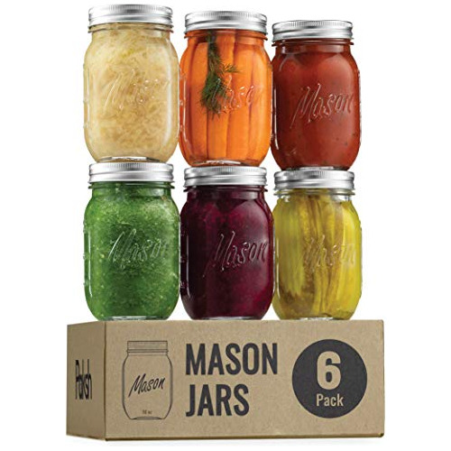 Mason Jars 16 Oz - 6-pack Regular Mouth Glass Jars With...