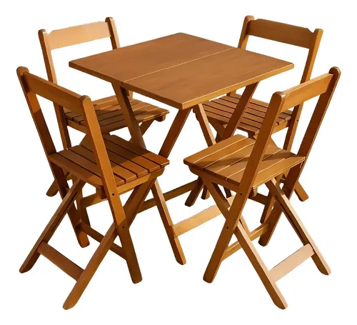 Mesa Dobrável Bistro 70x70 Com 4 Cadeiras Madeira Maciça Cor Mel Liso