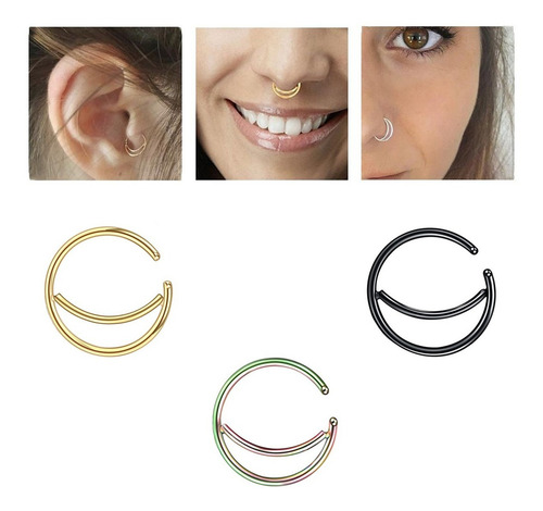 Pack 2 Argollitas Aros Aro Argolla Acero Quirurgico Finitos Color Negro