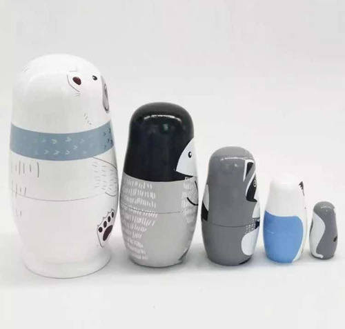 Muñeco De Madera Matryoshka Set Anidación 5 Capas Animales