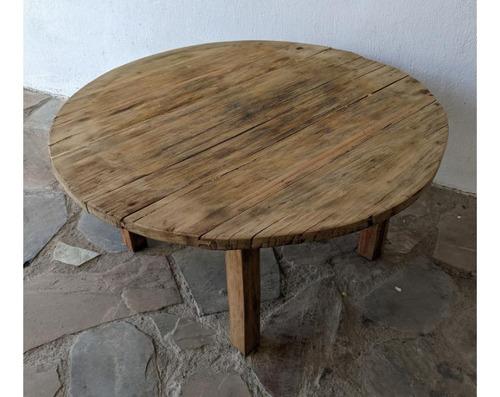 Mesa Ratona Baja Estilo Rústico, Tapa De Madera Reciclada