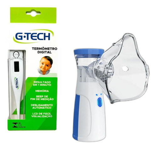 Termometro Digital G Tech + Inalador Sem Fio Portátil Mesh Azul