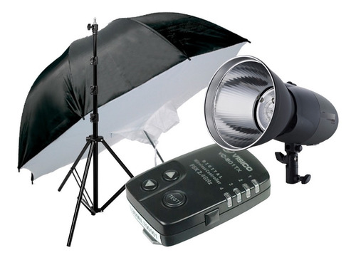 Imagen 1 de 10 de Kit Flash Estudio 200w Sombrilla 140cm Pie Newborn Visico