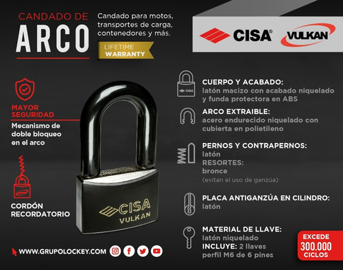 Imagen 8 de 10 de Candado Anticizalla Bronce + Candado De Arco Inoxidable Cisa