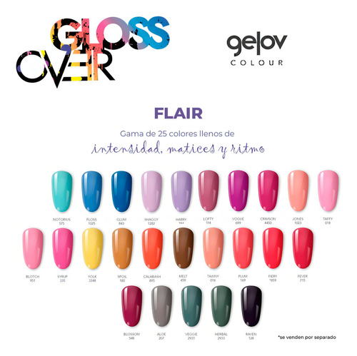 Gel Para Uñas Gama Flair 25 Colores Encendidos 9g Gloss Over Color JONES 1023