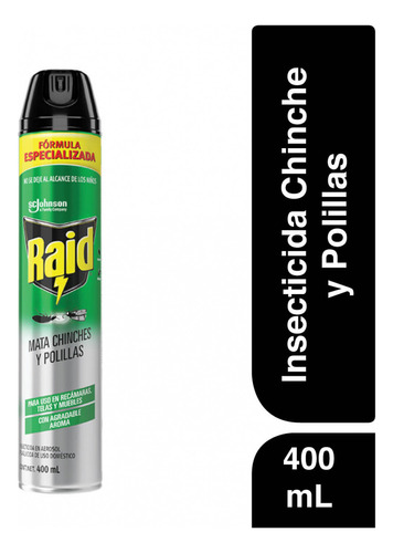 Raid® Insecticida en aerosol mata chinches y polillas fórmula especializada para uso en recámaras telas y muebles 400 ml