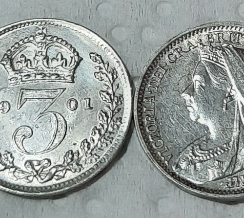 Gran Bretaña 3pence 1901 Reina Victoria Plata Sc